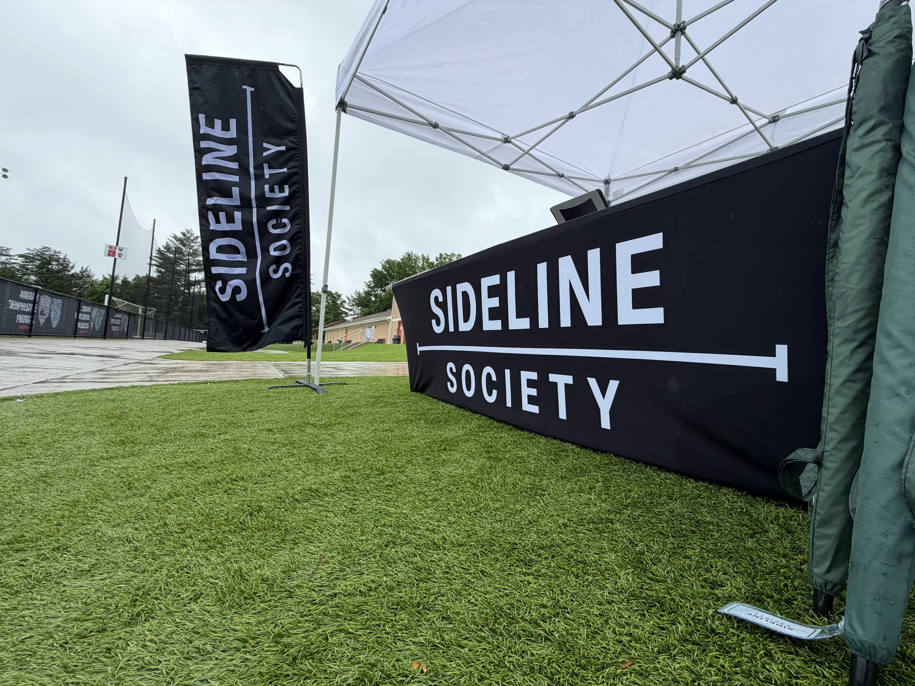Sideline Society branded canopy tent setup at the Cannon Cup 2026 Memorial Day tournament in Leesburg, Virginia